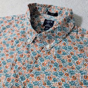 J.Crew Button Down Shirt Mens Med Blue Orange Floral Slim Stretch AL477